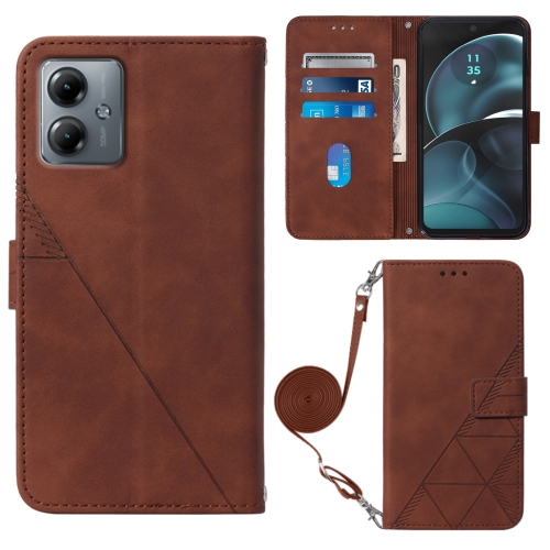 

For Motorola Moto G14 Crossbody 3D Embossed Flip Leather Phone Case(Brown)