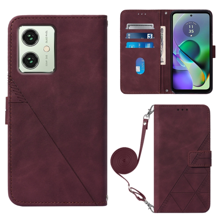 

For Motorola Moto G54 Crossbody 3D Embossed Flip Leather Phone Case(Wine Red)