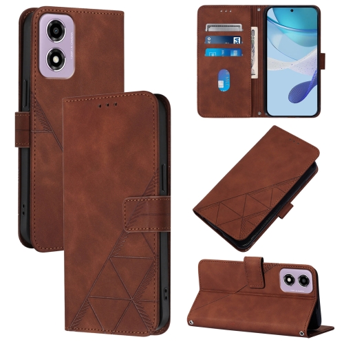 

For Motorola Moto E14 Crossbody 3D Embossed Flip Leather Phone Case(Brown)