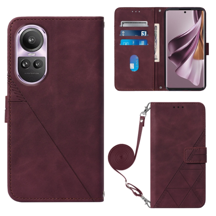 

For OPPO Reno10/10 Pro Global Crossbody 3D Embossed Flip Leather Phone Case(Wine Red)