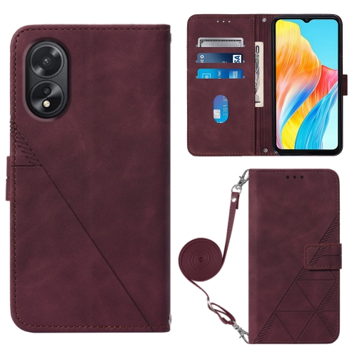 

For OPPO A38 4G Global Crossbody 3D Embossed Flip Leather Phone Case(Wine Red)