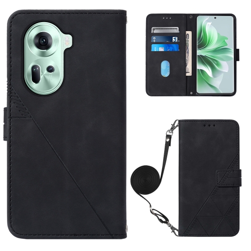 

For OPPO Reno11 5G Global Crossbody 3D Embossed Flip Leather Phone Case(Black)