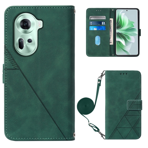 

For OPPO Reno11 5G Global Crossbody 3D Embossed Flip Leather Phone Case(Dark Green)