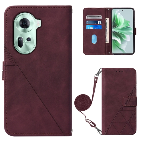 

For OPPO Reno11 5G Global Crossbody 3D Embossed Flip Leather Phone Case(Wine Red)