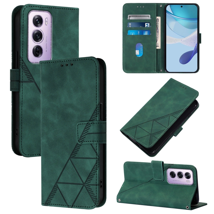 

For OPPO Reno12 Pro Global Crossbody 3D Embossed Flip Leather Phone Case(Dark Green)
