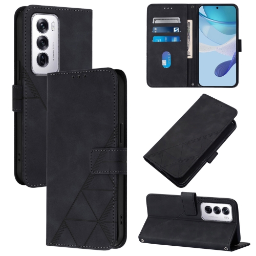 

For OPPO Reno12 Global Crossbody 3D Embossed Flip Leather Phone Case(Black)