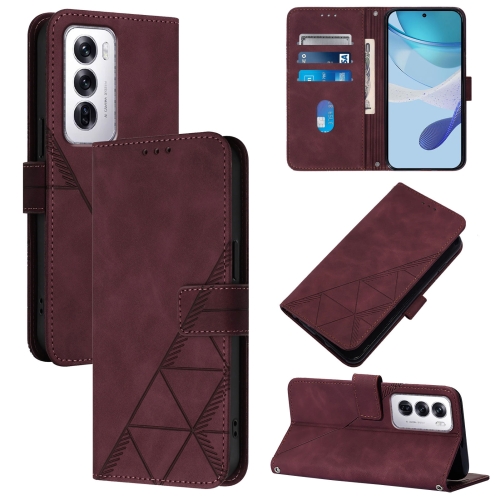 

For OPPO Reno12 Global Crossbody 3D Embossed Flip Leather Phone Case(Wine Red)