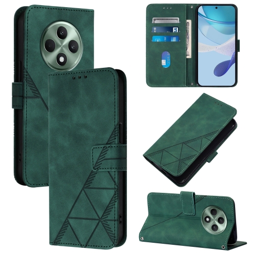 

For OPPO Reno12 F 5G Global Crossbody 3D Embossed Flip Leather Phone Case(Dark Green)