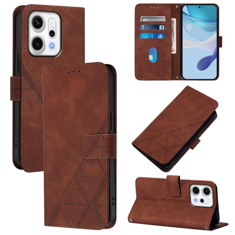 

For OPPO Reno14 5G Global Crossbody 3D Embossed Flip Leather Phone Case(Brown)