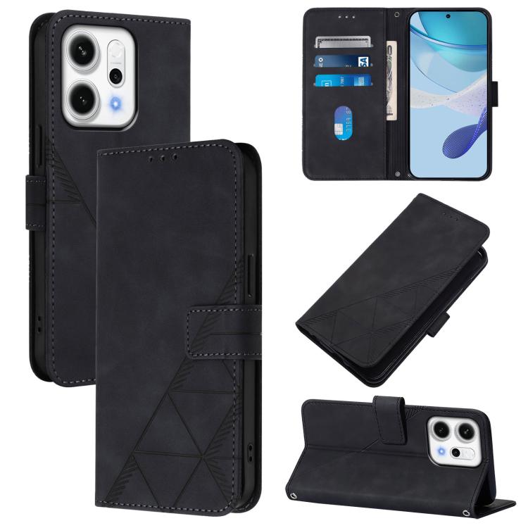 

For OPPO Reno14 5G Global Crossbody 3D Embossed Flip Leather Phone Case(Black)