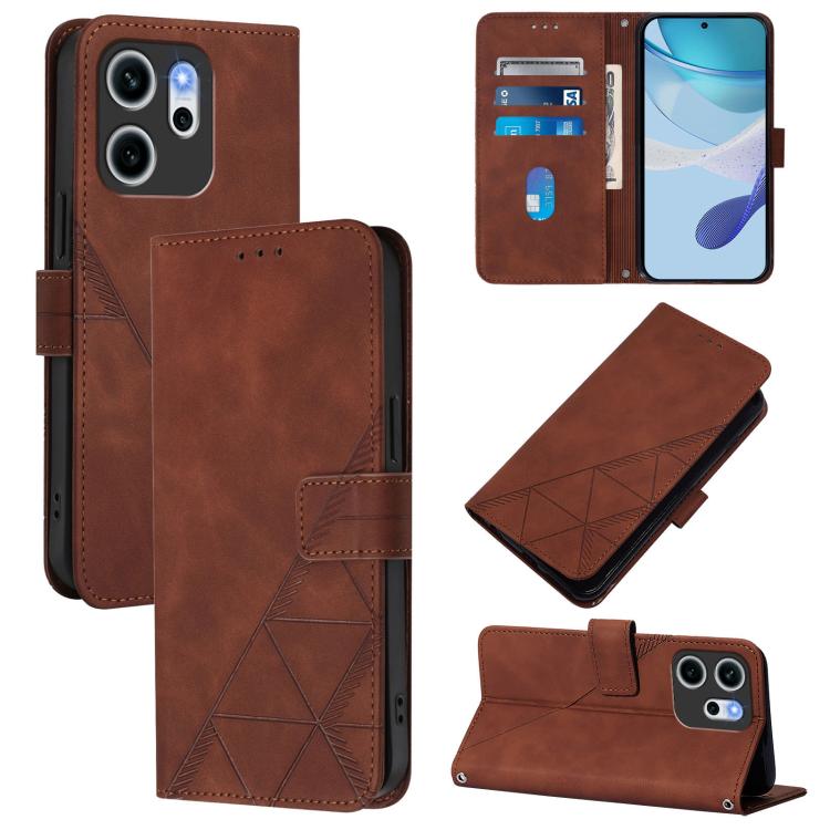 

For OPPO Reno14 F 5G Crossbody 3D Embossed Flip Leather Phone Case(Brown)