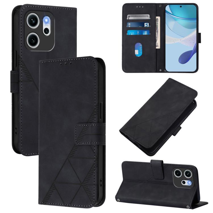 

For OPPO Reno14 F 5G Crossbody 3D Embossed Flip Leather Phone Case(Black)