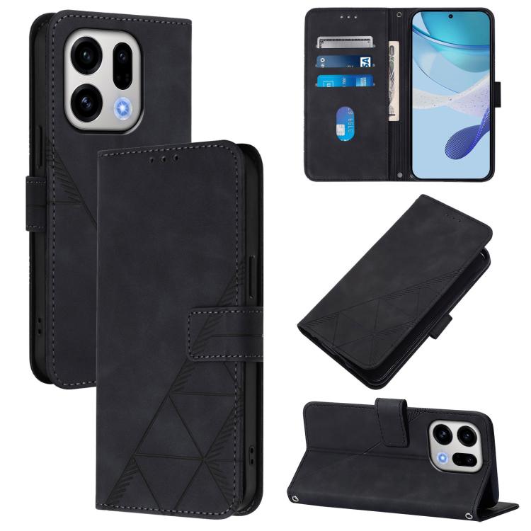 

For OPPO Find X9 Crossbody 3D Embossed Flip Leather Phone Case(Black)