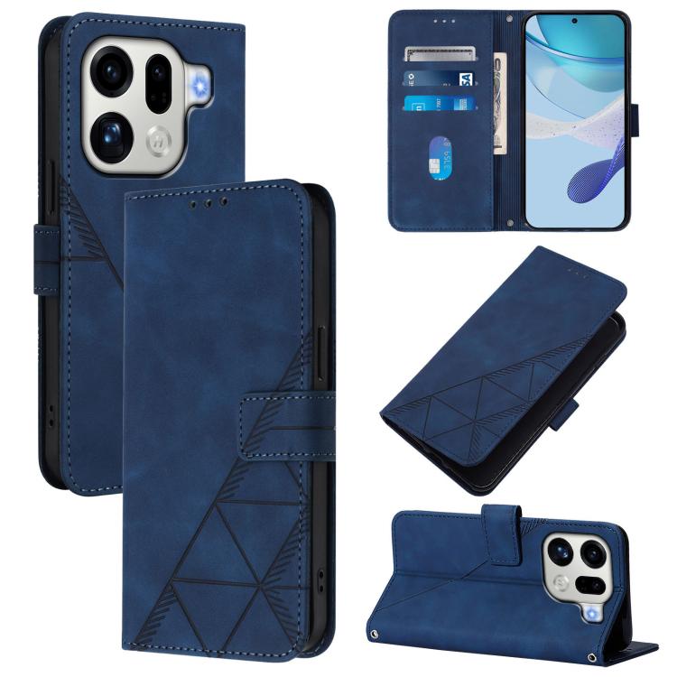 

For OPPO Find X9 Pro Crossbody 3D Embossed Flip Leather Phone Case(Blue)
