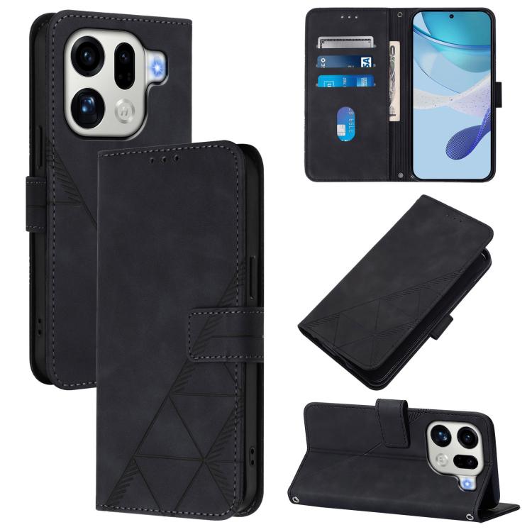 

For OPPO Find X9 Pro Crossbody 3D Embossed Flip Leather Phone Case(Black)