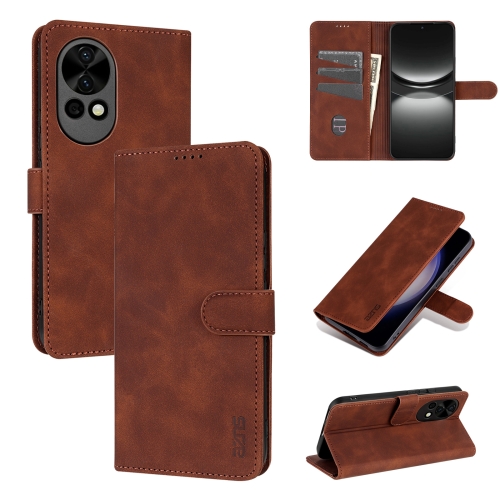 

For Huawei nova 12 Pro AZNS Skin Feel Calf Texture Flip Leather Phone Case(Brown)