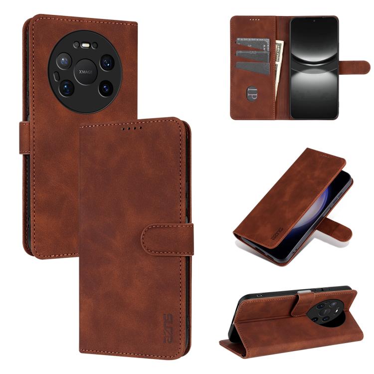 

For Huawei Mate 80 Pro Max AZNS Skin Feel Calf Texture Flip Leather Phone Case(Brown)