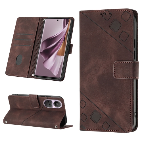 

For OPPO Reno10/10 Pro Global Skin-feel Embossed Leather Phone Case(Brown)