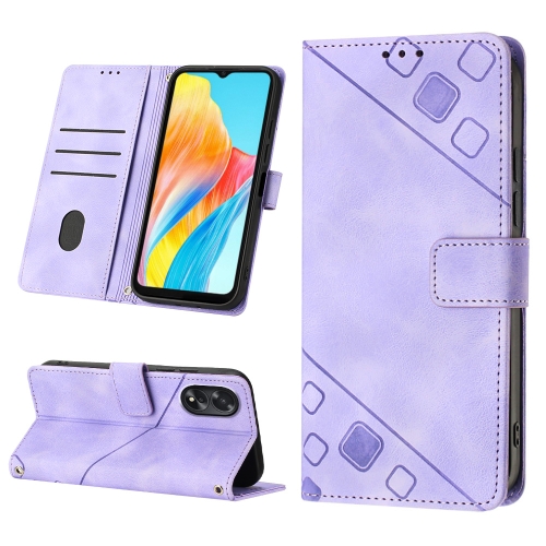 

For OPPO A38 4G Global Skin-feel Embossed Leather Phone Case(Light Purple)