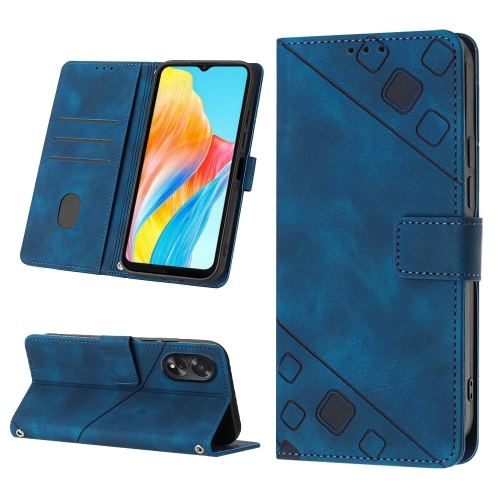 

For OPPO A38 4G Global Skin-feel Embossed Leather Phone Case(Blue)