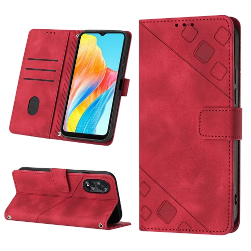 

For OPPO A38 4G Global Skin-feel Embossed Leather Phone Case(Red)