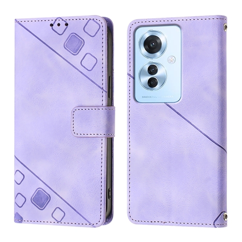 

For OPPO Reno 11F 5G Global Skin-feel Embossed Leather Phone Case(Light Purple)
