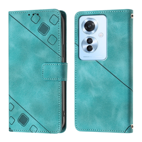 

For OPPO Reno 11F 5G Global Skin-feel Embossed Leather Phone Case(Green)