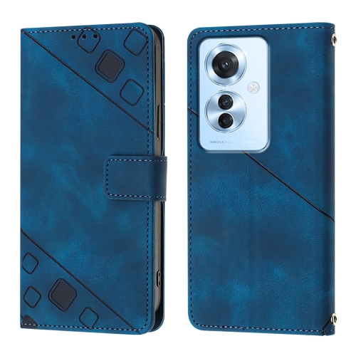 

For OPPO Reno 11F 5G Global Skin-feel Embossed Leather Phone Case(Blue)