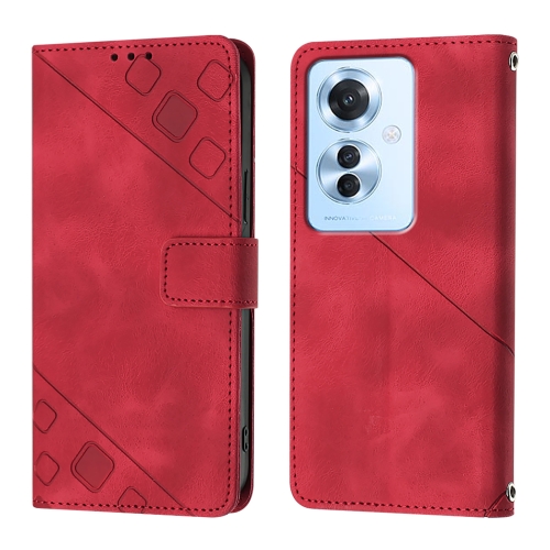 

For OPPO Reno 11F 5G Global Skin-feel Embossed Leather Phone Case(Red)