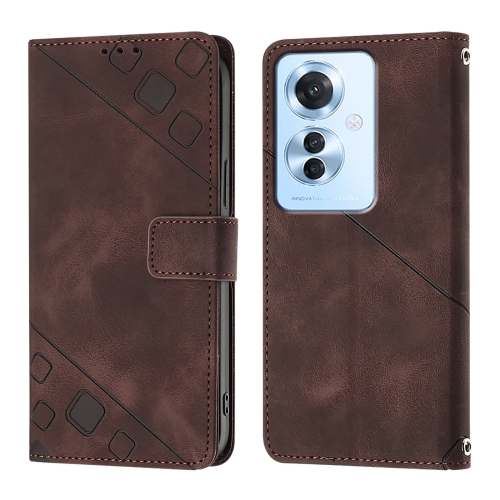 

For OPPO Reno 11F 5G Global Skin-feel Embossed Leather Phone Case(Brown)