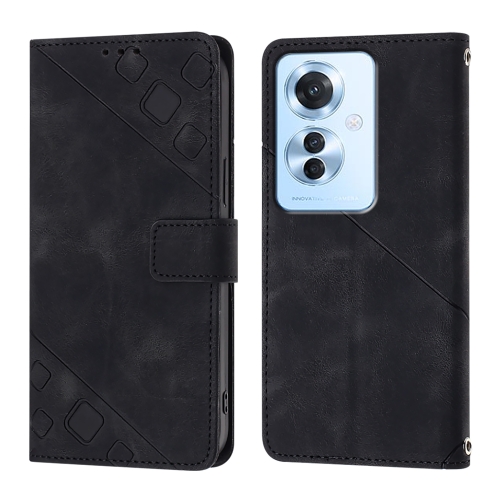 

For OPPO Reno 11F 5G Global Skin-feel Embossed Leather Phone Case(Black)