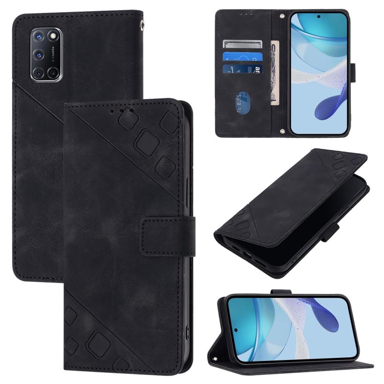 

For OPPO A72 / A52 / A92 4G Skin-feel Embossed Leather Phone Case(Black)