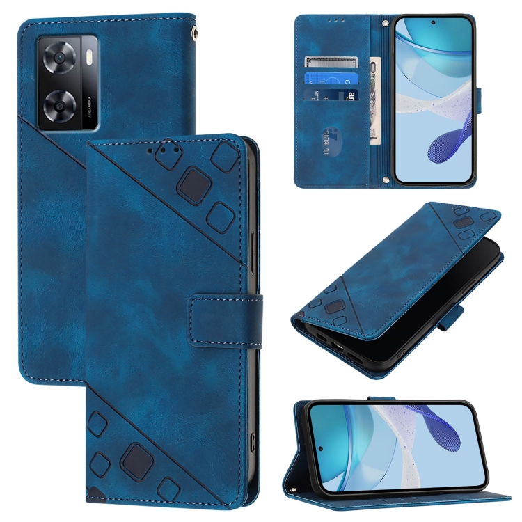 

For OPPO A57 4G / A77 4G Global Skin-feel Embossed Leather Phone Case(Blue)