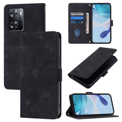 

For OPPO A57s / A57e / A77s Global Skin-feel Embossed Leather Phone Case(Black)