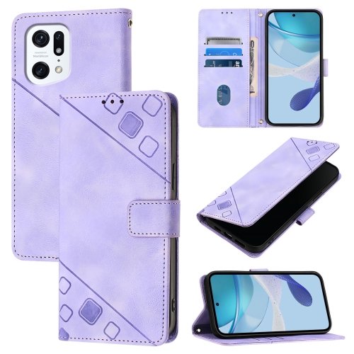 

For OPPO Find X5 Skin-feel Embossed Leather Phone Case(Light Purple)