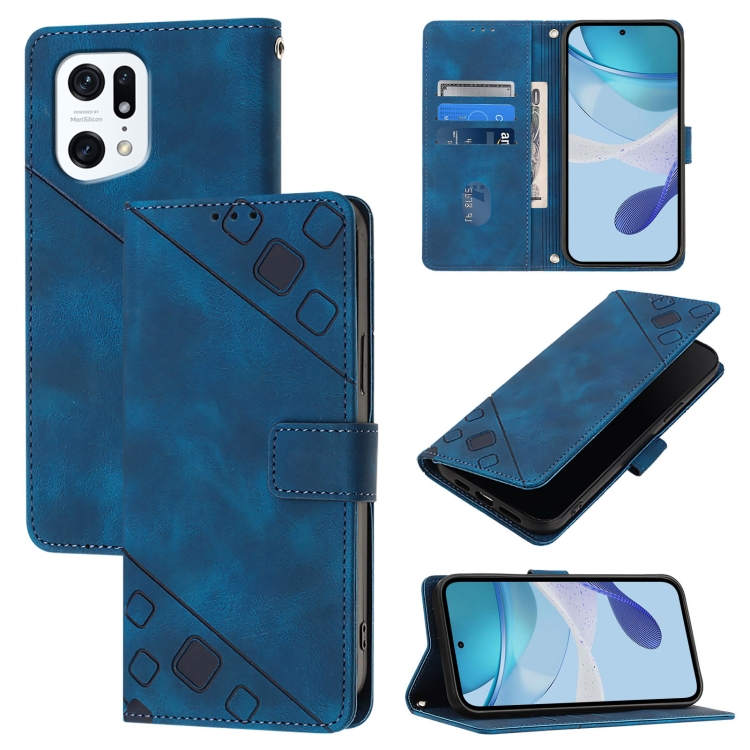 

For OPPO Find X5 Skin-feel Embossed Leather Phone Case(Blue)
