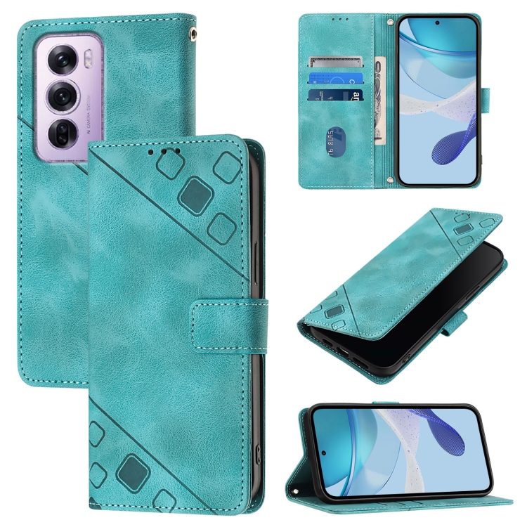 

For OPPO Reno12 Pro Global Skin-feel Embossed Leather Phone Case(Green)