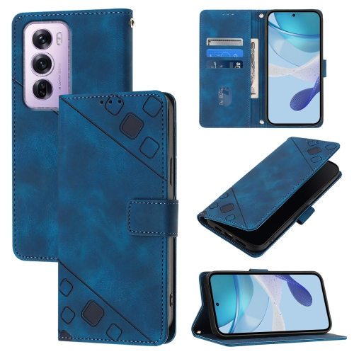 

For OPPO Reno12 Pro Global Skin-feel Embossed Leather Phone Case(Blue)