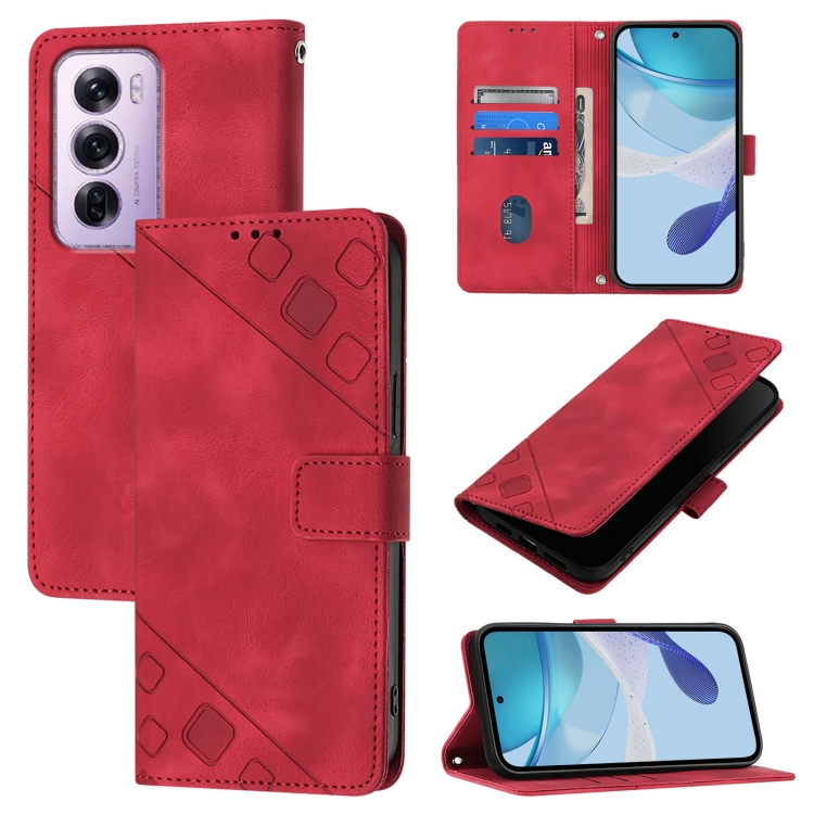 

For OPPO Reno12 Pro Global Skin-feel Embossed Leather Phone Case(Red)