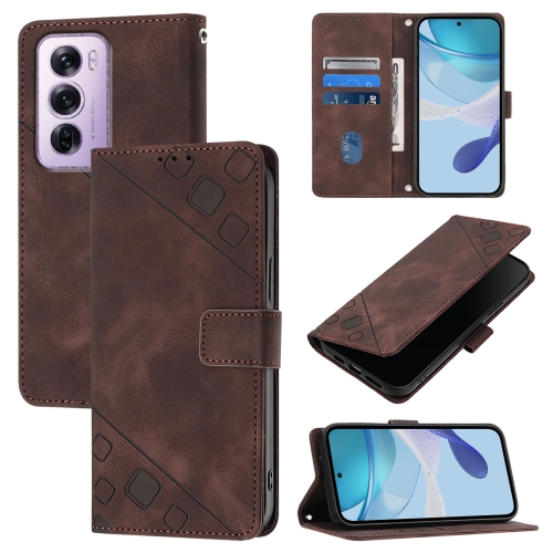 

For OPPO Reno12 Pro Global Skin-feel Embossed Leather Phone Case(Brown)