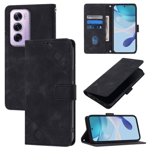 

For OPPO Reno12 Pro Global Skin-feel Embossed Leather Phone Case(Black)