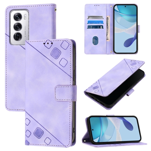 

For OPPO Reno12 5G Global Skin-feel Embossed Leather Phone Case(Light Purple)