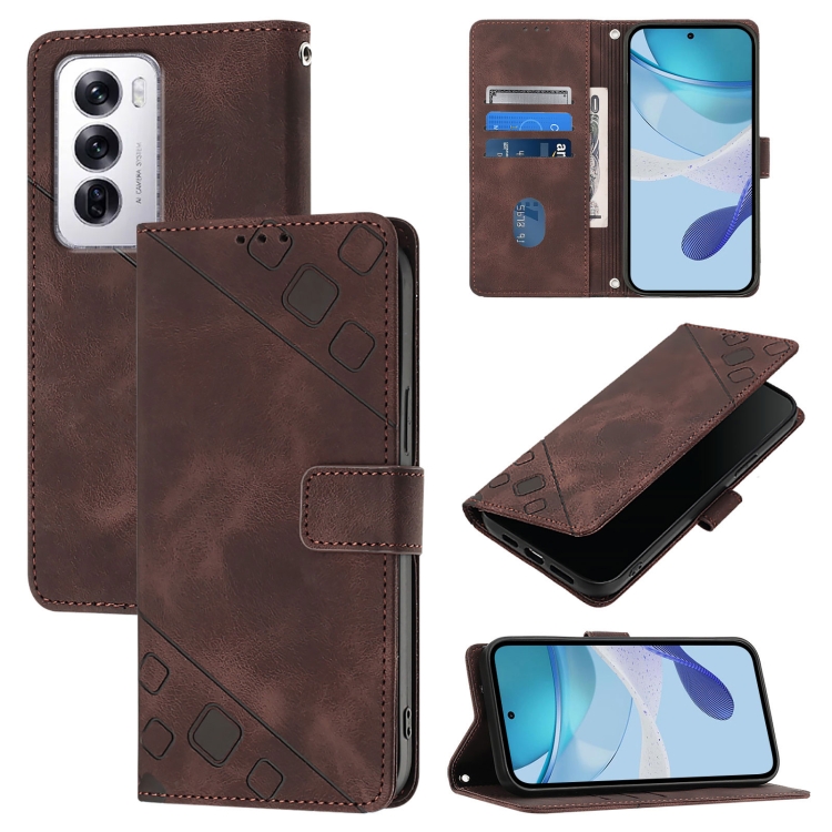 

For OPPO Reno12 5G Global Skin-feel Embossed Leather Phone Case(Brown)