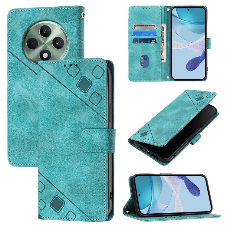 

For OPPO Reno12 F 5G Global Skin-feel Embossed Leather Phone Case(Green)