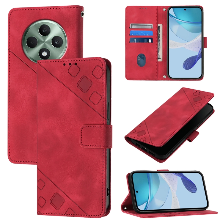 

For OPPO Reno12 F 5G Global Skin-feel Embossed Leather Phone Case(Red)