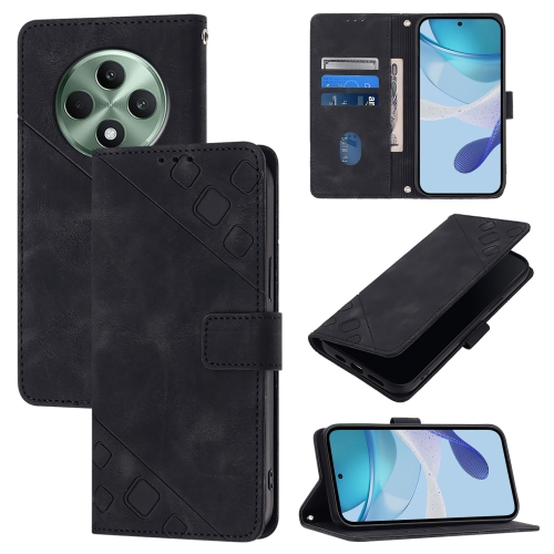 

For OPPO Reno12 F 5G Global Skin-feel Embossed Leather Phone Case(Black)