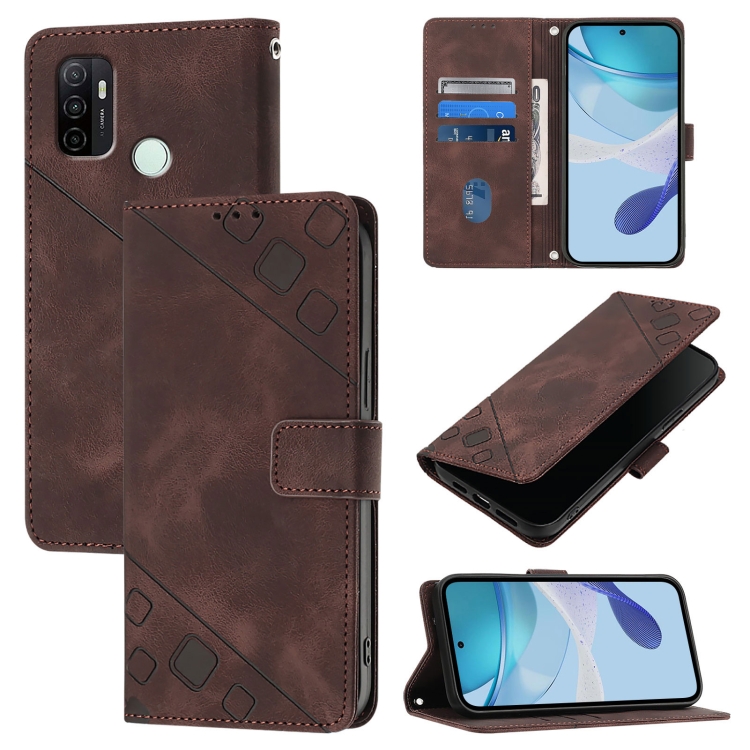 

For OPPO A53s 4G / A33 2020 4G Skin-feel Embossed Leather Phone Case(Brown)