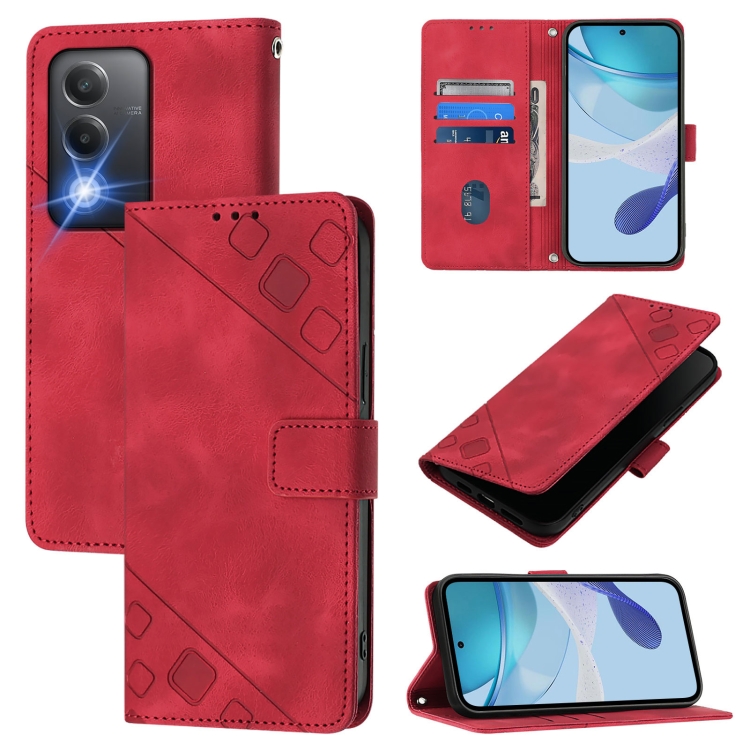 

For OPPO K12x 5G Global Skin-feel Embossed Leather Phone Case(Red)