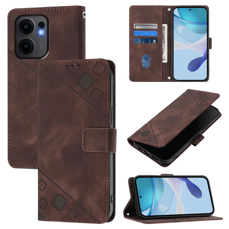 

For OPPO Reno13 F 5G Global Skin-feel Embossed Leather Phone Case(Brown)