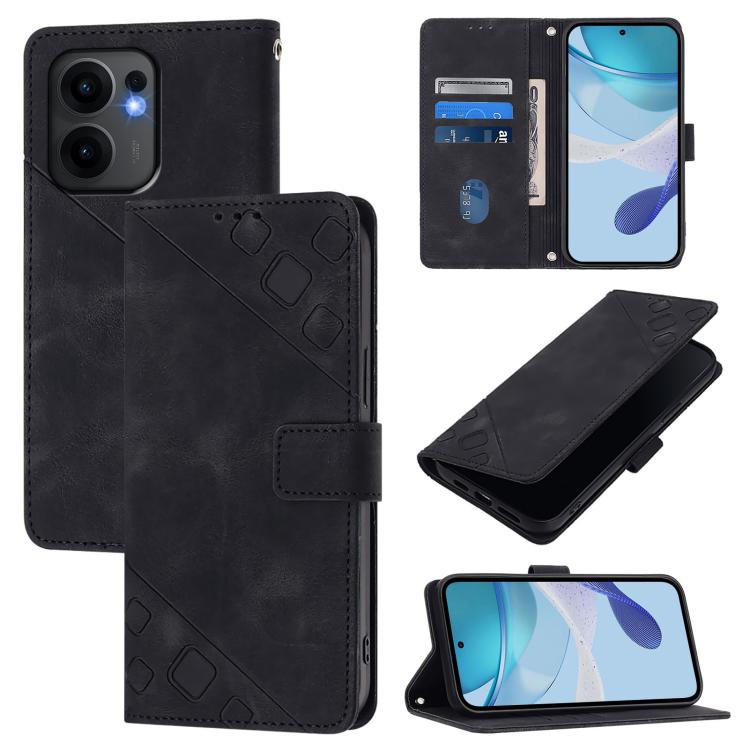 

For OPPO Reno13 F 5G Global Skin-feel Embossed Leather Phone Case(Black)